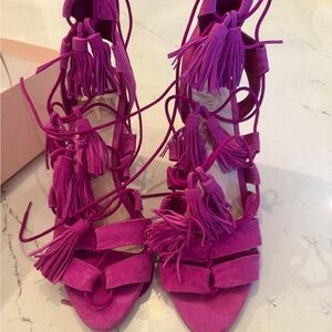 Loeffler Randall Women’s Suede Vibrant Pink Tassel Heeled Sandals